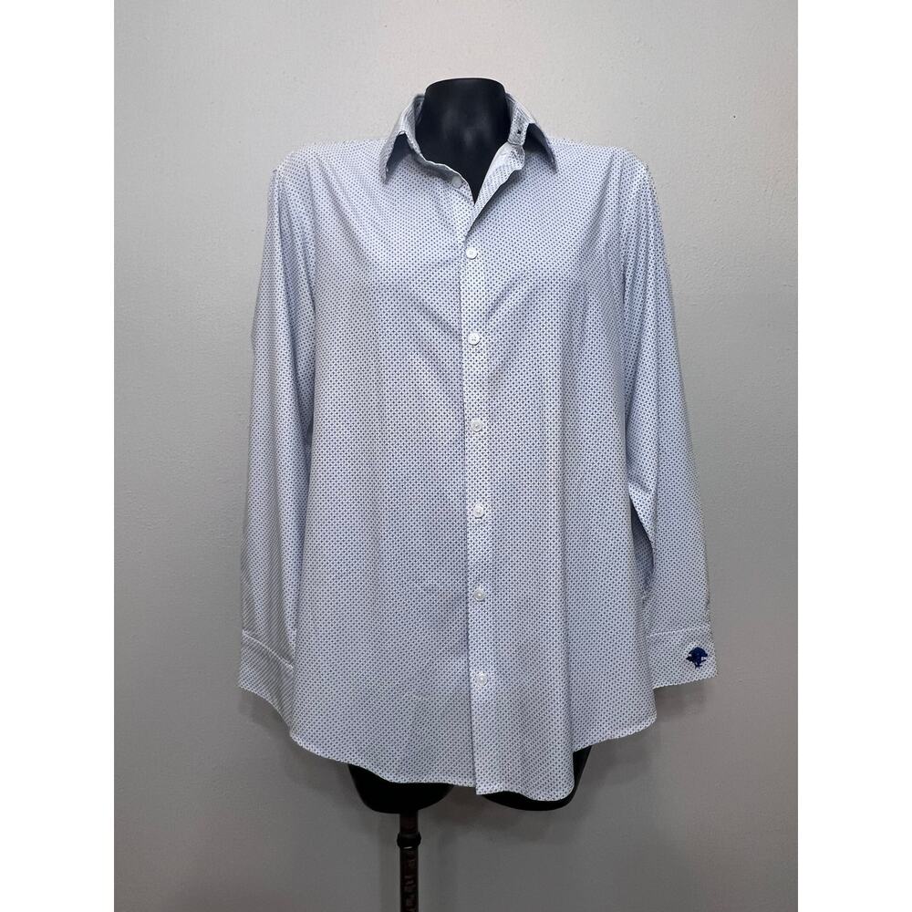 Mizzen & Main Leeward Dress Shirt Sz M Collared‎ L/S White/Blue Geometric Preppy